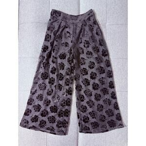 Anthropologie Anama Pants Women Medium Black Sheer Burnout Velvet Floral Palazzo